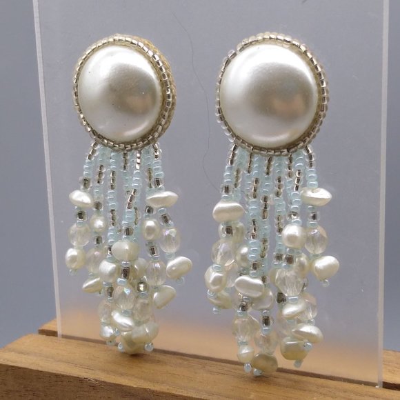 Dangling Silver and White Sparkle Earrings - Picture 3 of 4
